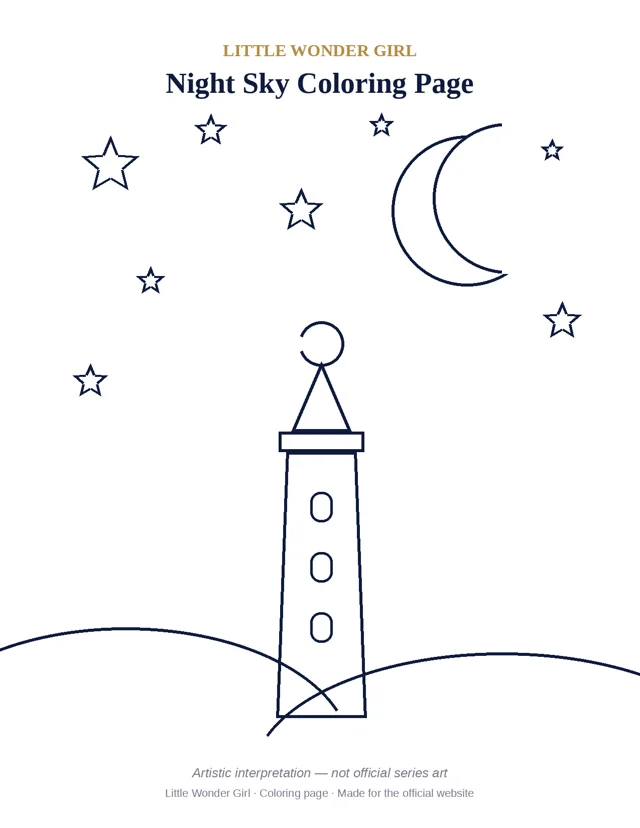 Preview of the Night Sky Coloring Page printable